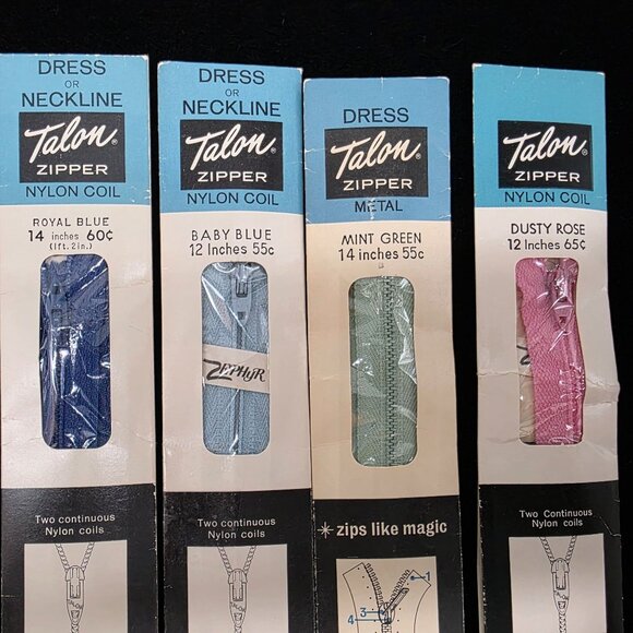 Dresses Or Necklines Talon Nylon Coil Zippers Pink Blue Green 12" & 14" - Picture 2 of 5